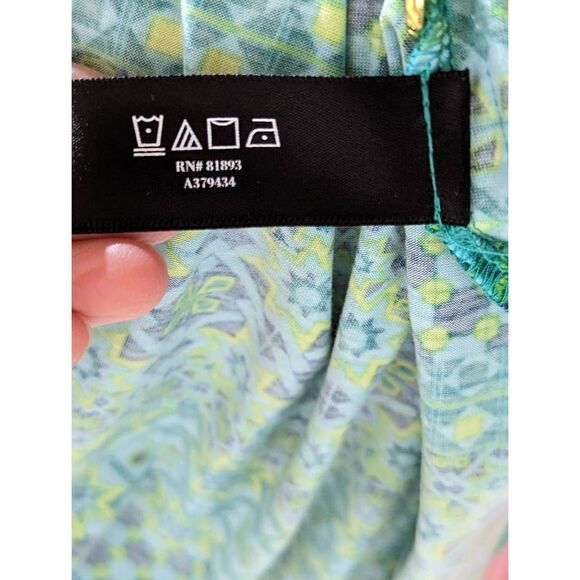 Ambernoon II size 1X Women's Green Printed Long-Sleeve Faux Wrap Midi Dress - Picture 6 of 6